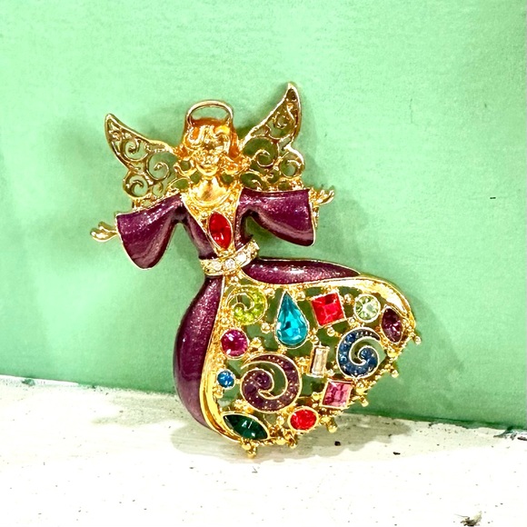 Miriam Haskell Holiday Collection Angel Pin Brooch Rhinestone Enamel - Picture 3 of 9